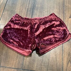 Women's Velvet Athletic Shorts in Deep Burgundy
